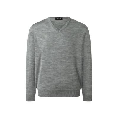 Strickpullover MAERZ MUENCHEN "Maerz Muenchen 490400 Strickpullover Herren Bekleidung", Herren, Gr. 48, grau, 100% Wolle, V-Ausschnitt, Pullover Strickpullover