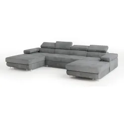 WOHNLANDSCHAFT LYKKE Grau Velours-Stoff mit Schlaffunktion