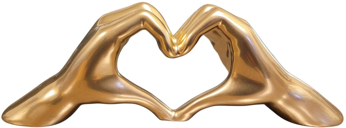 Gilde Handwerk Heart Sign Hands Beeld Sculptuur - Goud High Gloss - Keramiek Woondecoratie