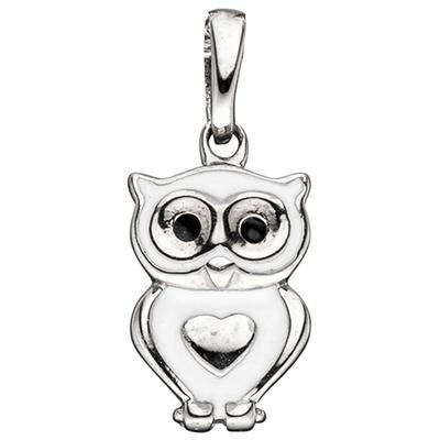 Kettenanhänger JOBO "Anhänger Kinderanhänger Eule 13 mm", silber (weiß), Schmuckanhänger, Mädchen, Silber 925 (Sterlingsilber), Kettenanhänger, 925 Silber rhodiniert