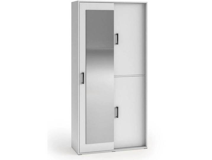 Beautysofa Schwebetürenschrank Lano 100/205/40 cm 2-türig weiß, Weiß, 100x205x40 cm, Schlafzimmer, Kleiderschränke, Schwebetürenschränke
