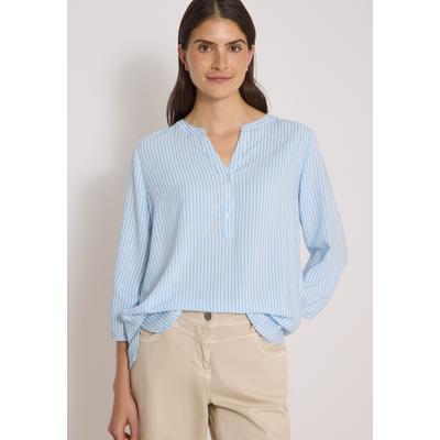 Shirtbluse CECIL, Damen, Gr. 3XL, blau (blouse blau), Stoff, 100% Viskose, gestreift, klassisch normal, Rundhals, Bündchen, Blusen, mit geschlitztem Rundhalsausschnitt