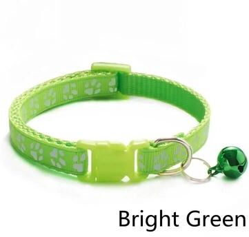 Uplift Picks Colorful Paw Print Adjustable Pet Collar With Bell bright Green