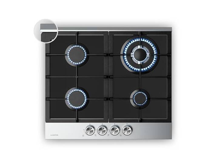 Klarstein Verosteel Gaskochfeld, 4-Brenner, 8000W, 60cm, Glas & Edelstahl, Flüssiggas/Erdgas, Elektrische Zündung, Flammenausfallschutz, Gasherd Küche, inkl. Umrüstsatz, Edelstahl