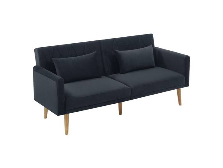 Canapé Convertible en tissu velours canape 2 Places avec fonction couchage Petit canapé 180x75x82cm Noir