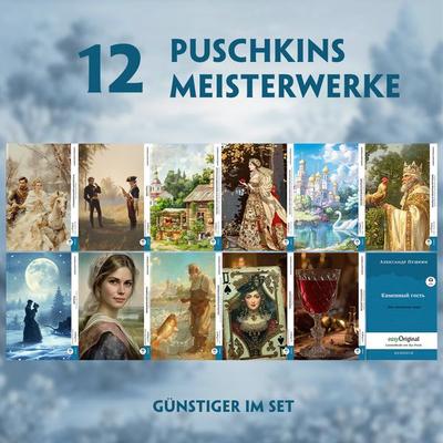 12 Puschkins Meisterwerke (12 Bücher + Audio-Online) - Frank-Lesemethode - Kommentierte zweisprachige Ausgabe Russisch-Deutsch, Set von Alexander