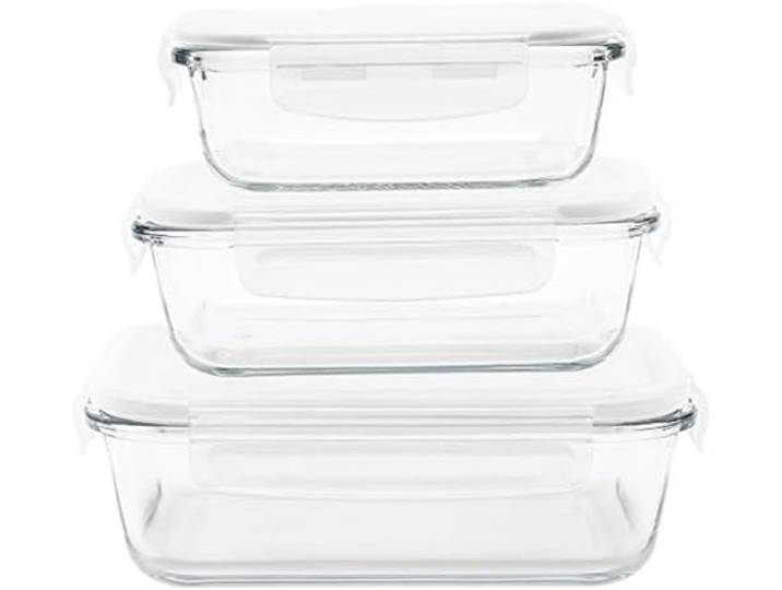 Pebbly - Set de 3 boites de Conservation en Verre rectangulaires - 400 ML\, 650 ML et 1L - pour Cuire\, Conserver\, Transporter et Réchauffer - 100% Hermétique