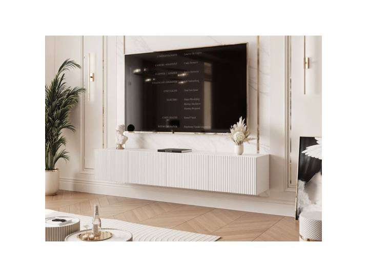 Meuble TV Mural ANGEL - avec LED - 4 portes - 200x40x36 cm - Blanc
