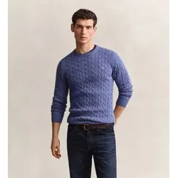 Gant für Herren. 8050601 Hellblauer Pullover mit Zopfmuster (L), Lässig, Klassisch, Bio-Baumwolle