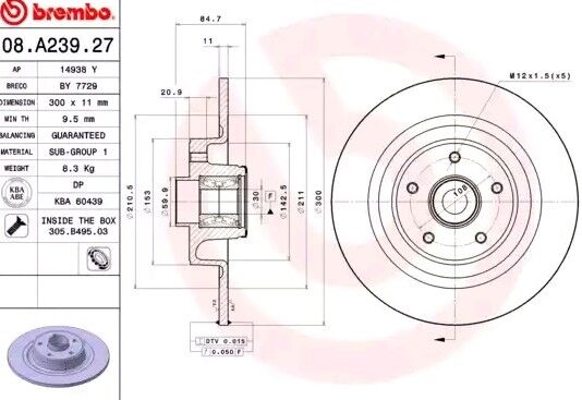 BREMBO 08.A239.27 Brake disc