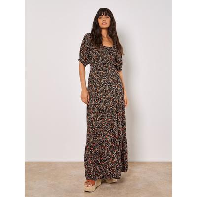 Maxikleid APRICOT "Geblümtes Paisley-Maxikleid", Damen, Gr. S (36), N-Gr, schwarz, gewebt, Obermaterial: 100% Viskose CV., geblümt, normal, Puffärmel, Kleider Maxikleid, mit elastischen Details