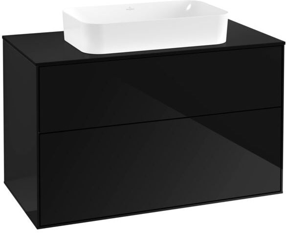Villeroy und Boch Finion Waschtischunterschrank F64200PH 100x60,3x50,1mm, Glass Black Matt, Glossy Black Lacquer
