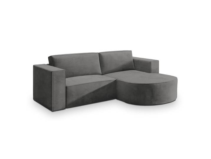 ECKSOFA SORELA M R-S Grau Velours-Stoff mit Schlaffunktion