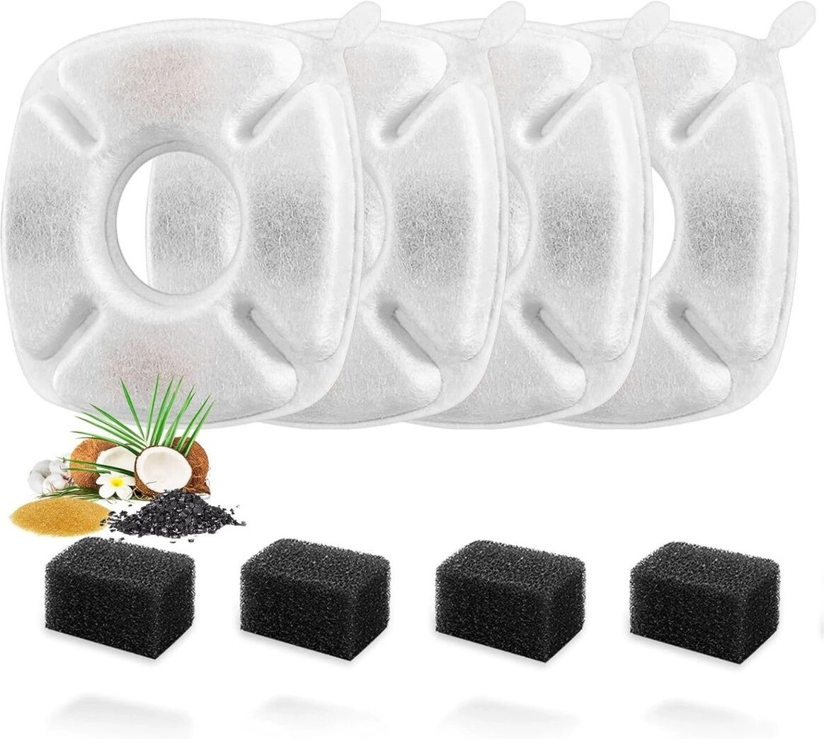 INF Veken Ersatzfilter für Haustier-Trinkbrunnen, 8 Filterpatronen + 8 Vorfilter-Schwämme, kompatibel mit 50oz/84oz Modellen,