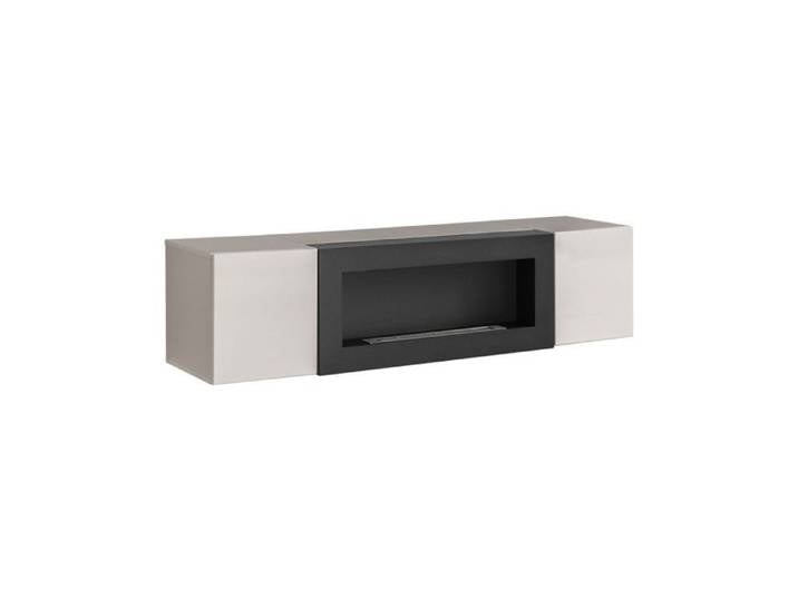 Meuble TV suspendu Fly avec cheminée bioéthanol - Bois MDF cachemire - 160 x 40 x 40 cm