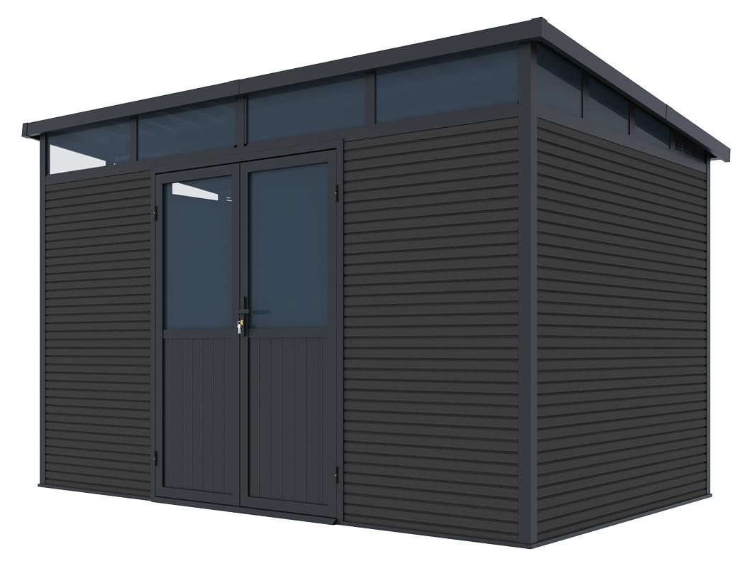 Weide Gartenhaus | Aluminium & WPC | Gerätehaus mit Doppeltür | 338x218 cm | Wetterfest in Anthrazit