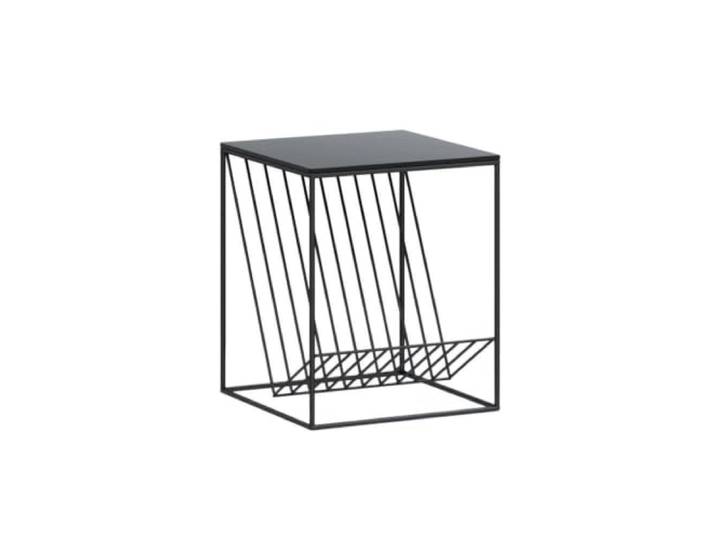 Schwarzer Couchtisch aus Metall, Glasplatte, quadratisch, Wohnzimmer Couchtisch, 45x45x50cm, Backlack, Aufbewahrung, Montage(Black)
