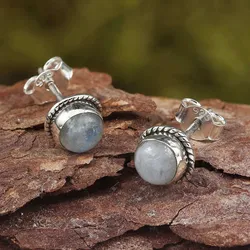 Drachensilber Zeitlose Ohrstecker Mondstein Ohrring 925 Silber - Silber;Weiß