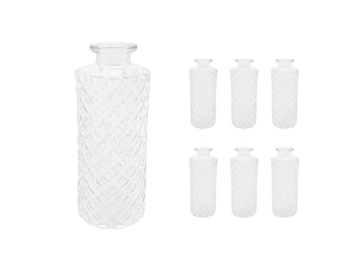 Relaxdays\, Set de 6 vases\, Motif Losange\, Vintage\, en Verre\, H x D : 13 x 5 cm\, Mini-vases décoratifs Transparents