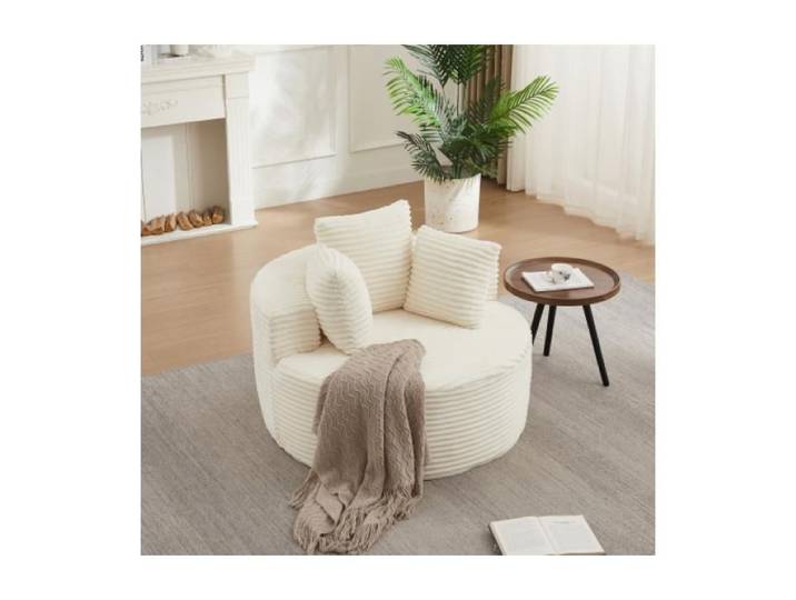 Fauteuil individuel rond en velours côtelé d'un diamètre de 110 cm – un fauteuil individuel confortable et décontracté