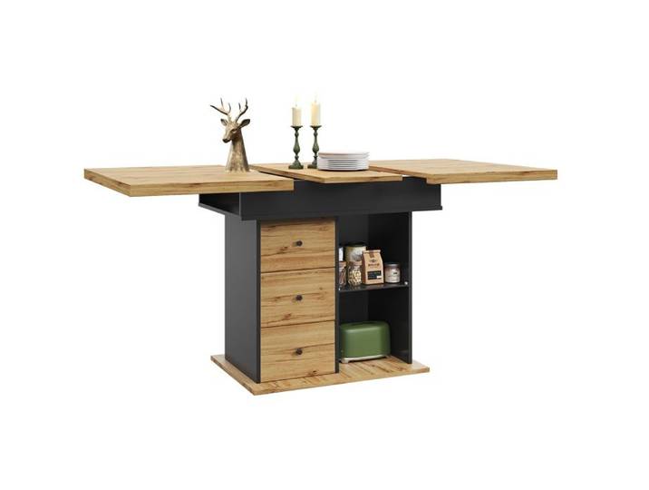 Platzsparender Küchentisch Ausziehbar 110-140×80cm Esstisch für Küche und Wohnzimmer mit LED-Lampe