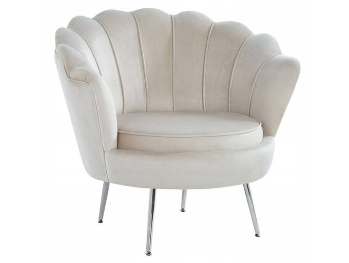 Grand fauteuil en velours beige avec pieds argentés pour le salon Furnitex