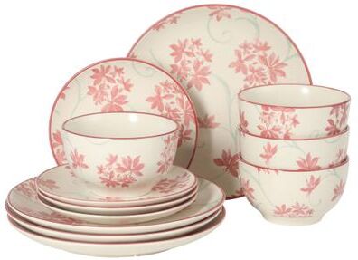 Gibson Home Admiral Hall 12-Piece Stoneware Durable Everyday Dinnerware Set- Plates & Bowls with Floral Pattern