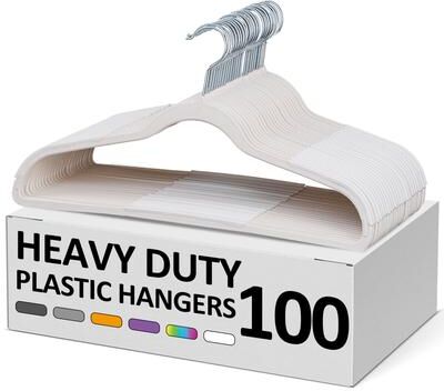 100 Pack Clothes Hangers Plastic Coat Hangers Non-Slip Space-Saving Swivel Hook