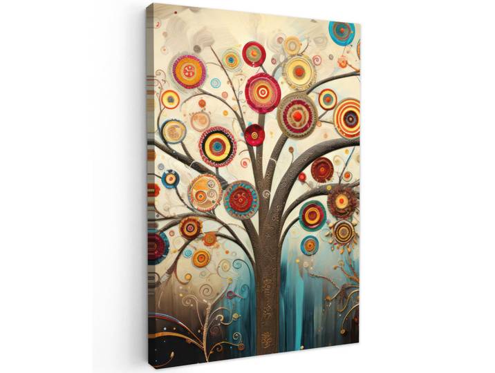 MuchoWow Leinwandbild - Baum - Baum des Lebens - Farbe - 60x90 - Kunstdruck, Braun, Textil, Kiefer, Abstrakt, Rechteckig, 60x90 cm, gerahmt, Bilder & Rahmen, Bilder, Wandbilder