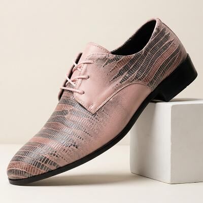 LightInthebox Men's Pink Snakeskin Print Oxford Shoes Lace-Up Fashion Dress Shoes Statement Formal Footwear for Weddings, Banquets, Parties, Prom, Fashion Events and Luxury Evening Style