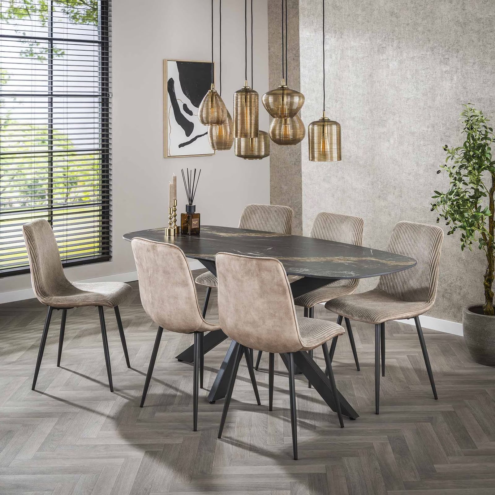 LifestyleFurn Deens Ovale Eettafel Cherie Keramiek - Ceramic Fossil Black - B: 180 cm, D: 90 cm