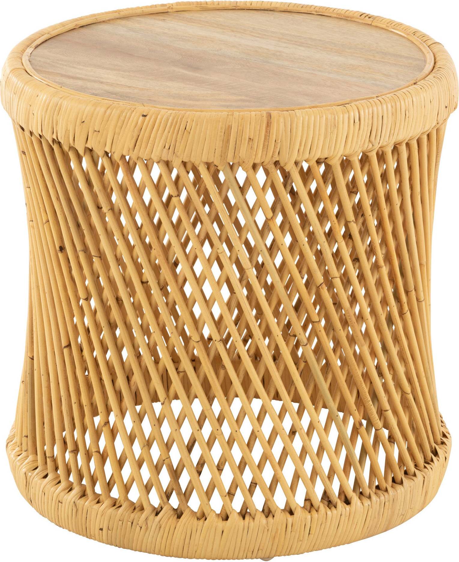 Zylindrischer Beistelltisch - Natürliche Eleganz aus Rattan