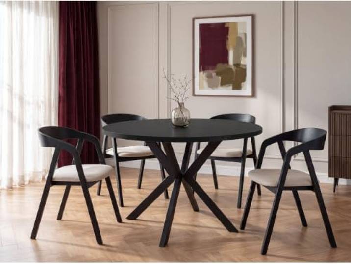 WFL GROUP Runder Ausziehbarer Esstisch - Loft Style Tisch mit Metallbeinen - 100 bis 180 cm - Industrieller Tisch für Wohnzimmer - Spacesaver - Schwarz - 100 cm