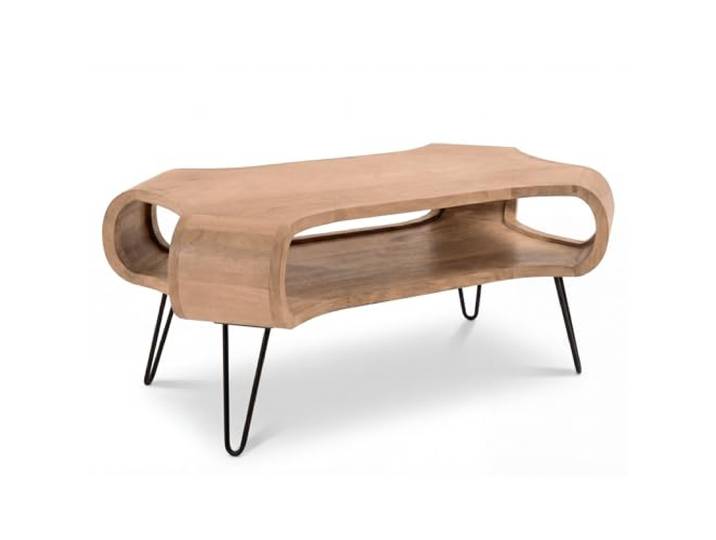 Riess Ambiente Couchtisch Organic Living - 86-100x42-60cm - Natur - Mango Massiv, Stauraum, individuelle Maserung, stabile Konstruktion, Skandi-/Japandi-Stil, Ablagefach, Metallgestell