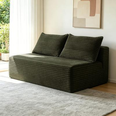 Dovelina 58-inch 2 seat median longue with plush Beige velvet cup holder flexible matching mainly