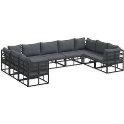 vidaXL Garten-Sofa-Set mit Kissen Schwarz Aluminium