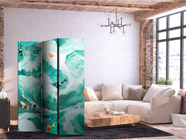 Paravent acoustique koï dans les vagues Autres Turquoise 135 x 172cm