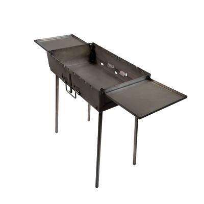 GOROCH Klappbarer Mangal Grill Stahl 3 mm für 9 Spieße mit 2 Seitentischen - stabil und ideal für Garten & BBQ