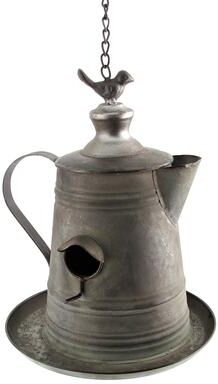 Zaer Ltd "Hanging Galvanized Teapot Birdhouse & Feeder ""Tea Kettle"""