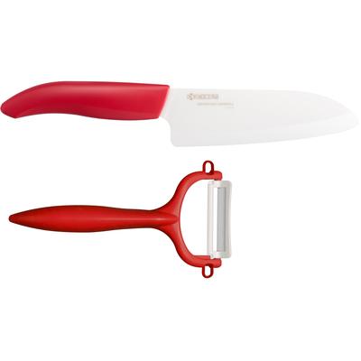 Messer-Set KYOCERA, rot (weiß, rot), Keramik, Kochmesser-Sets, extrem scharfe Hochleistungskeramik-Klinge