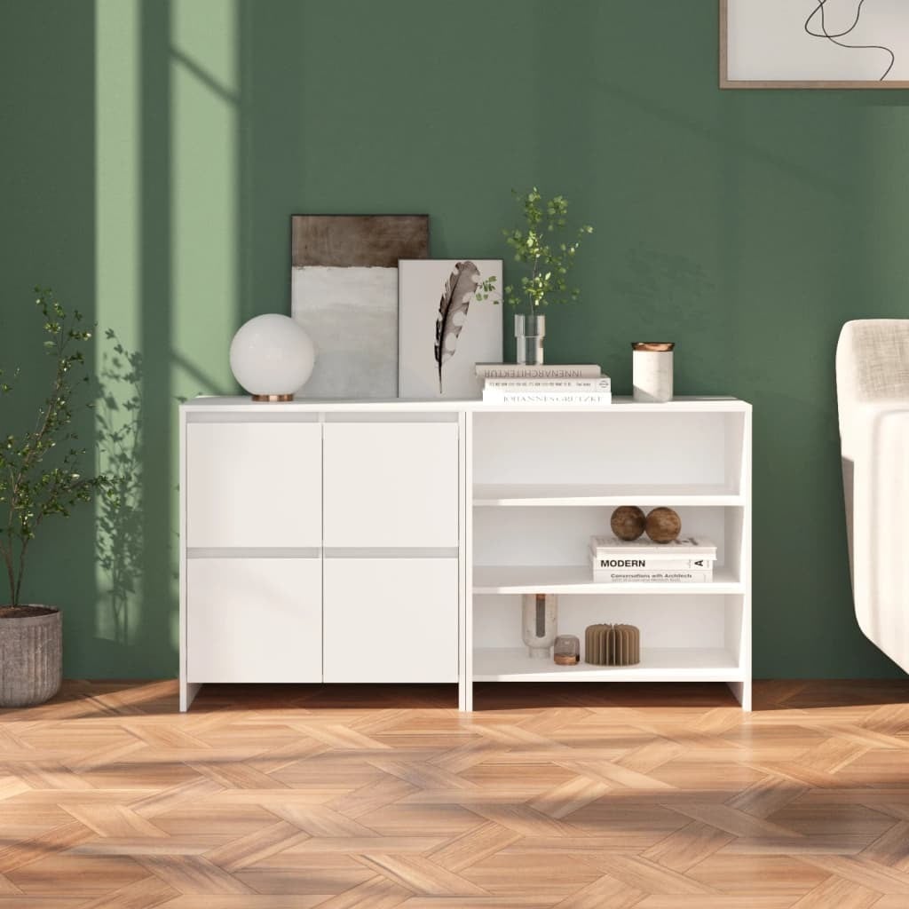 vidaXL 2-delig dressoir, wit, houtvezel