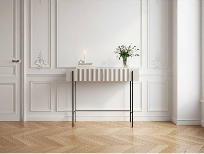 Console 2 tiroirs 100 cm MATHILDE plateau effet marbre et pieds noir