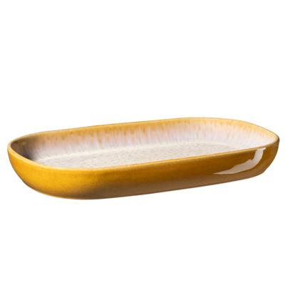Servierplatte GIPFELSTÜCK "Alpenglühen", gelb (gelb, weiß), B:17,5cm H:3,5cm L:29,5cm, Steinzeug, Servierplatten, Servierplatte, inspiriert vom Licht der untergehenden Sonne
