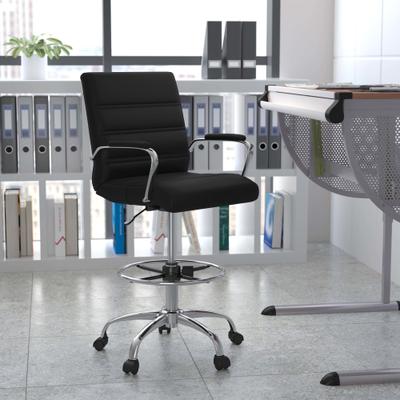 Lancaster Home Mid-Back LeatherSoft Drafting Chair with Adjustable Foot Ring and Chrome Base
