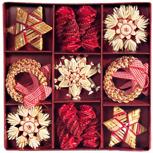 Heitmann-Deco Weihnachtsbaumschmuck 84079, 6 cm, Anhänger-Set aus Stroh, 25 Stück
