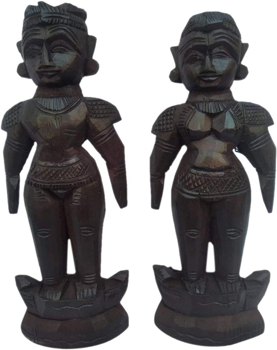 Houten Marapachi Idool Raja Rani Poppen Bruin - 20 cm