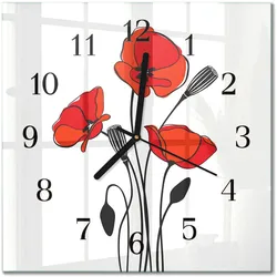 WANDUHR aus Glas 30x30 cm - Mohn