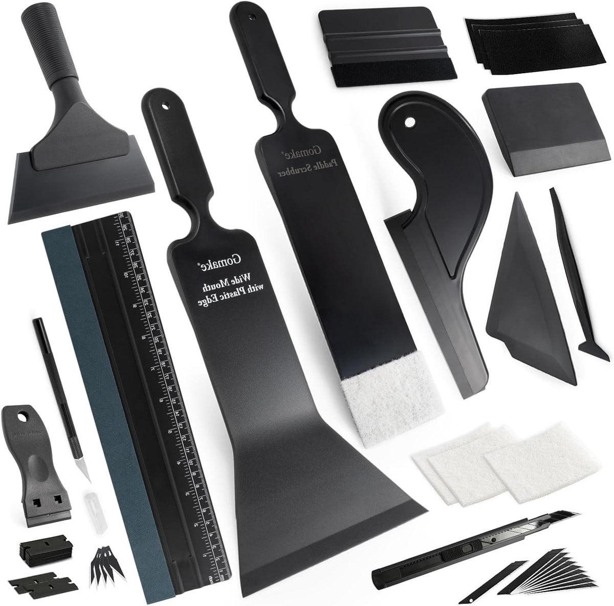 Raamfolie Applicator Set met Rubberen Trekker - Zwart - 12 cm