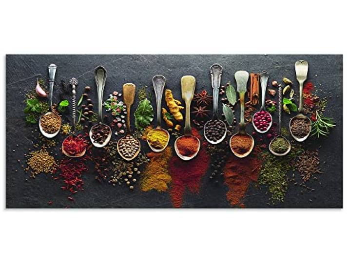 ARTland Spritzschutz Küchenrückwand aus Alu für Küche Herd Spüle Motiv 120x55 cm (BxH) Essen, Trinken & Genuss Lebensmittel Fotografie Bunt Kräuter Gewürze Schiefer U1UJ