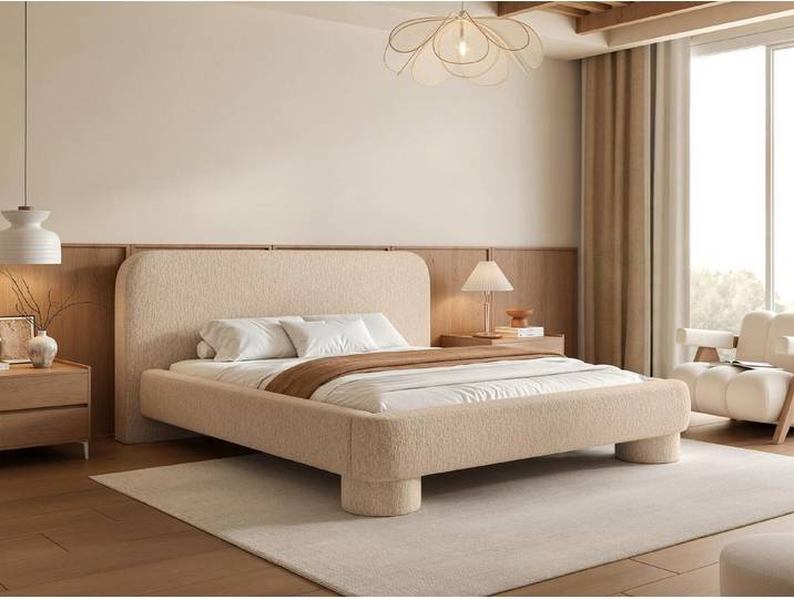 Compleo Polsterbett mit abgerundeten Füßen, Chenille-Stoff, Designerbett elegant